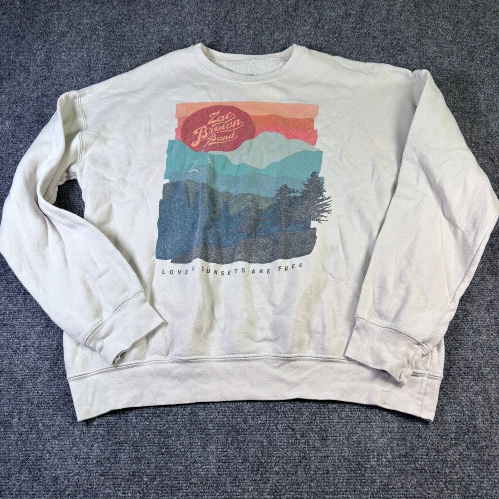Zac Brown Band Sweatshirt Unisex L White Mountain Sunset Graphic Country Music